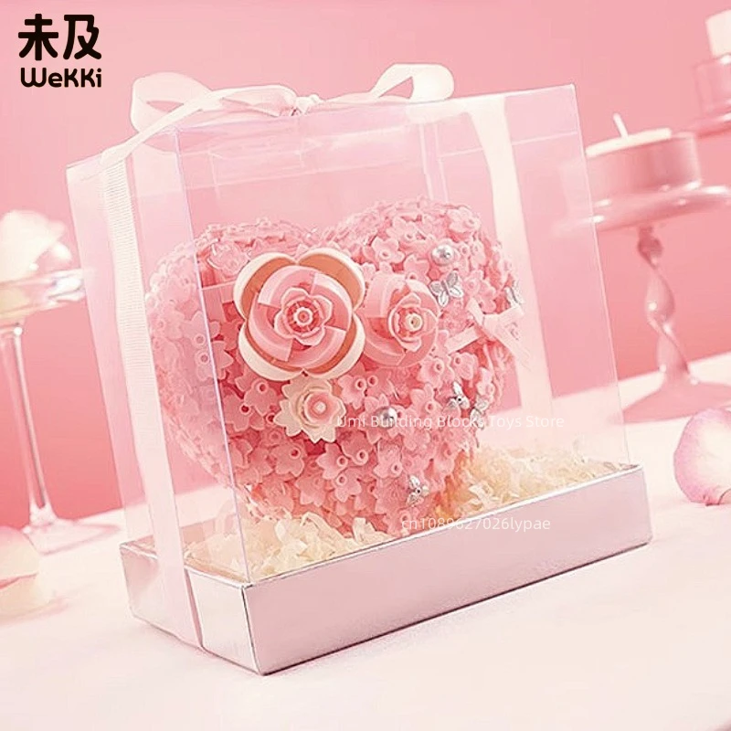 New Flower Heart Discourse Series Blocchi di fiori assemblati Modello giocattolo Kawaii Desktop Ornamenti carini Regali per bambini