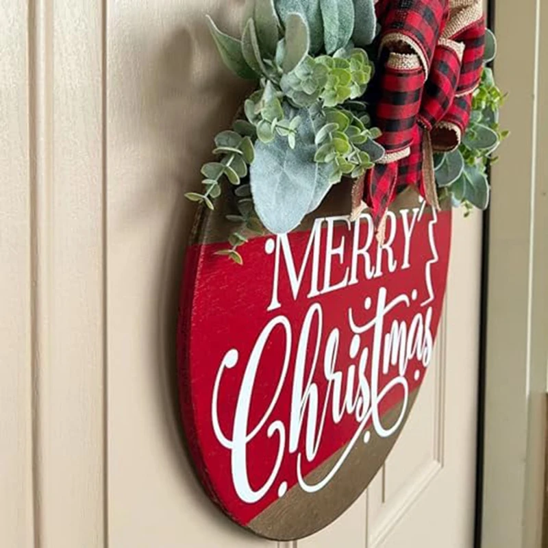 1 PCS Christmas Welcome Sign Wooden 30X30x0.5Cm For Front Door, Hanging Wooden Welcome Sign Christma Decorations Winter