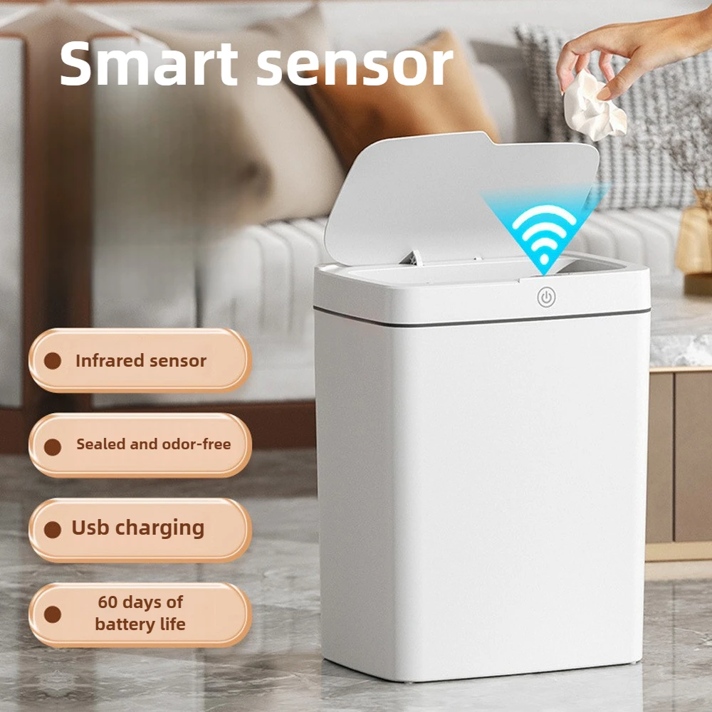 15L Smart Mülleimer, automatischer berührungsloser Sensorbehälter, wasserdicht, geruchlos, für Badezimmer, Küche, Schlafzimmer, moderner Abfallkorb