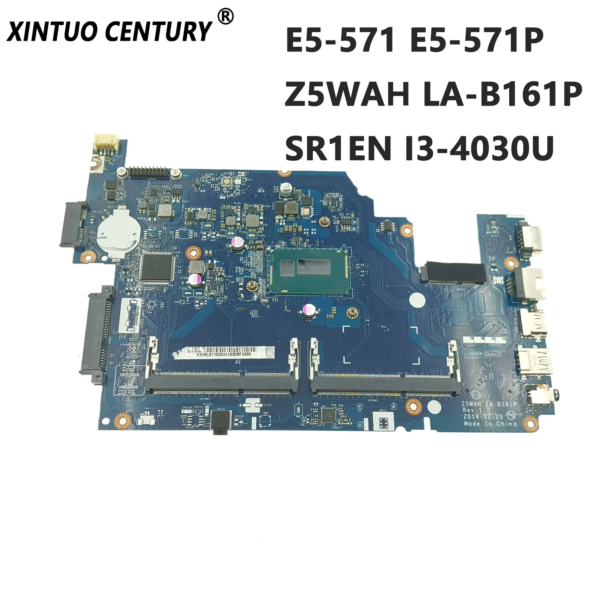 

Z5WAH LA-B161P Motherboard for Acer Aspire E5-571 E5-571P Laptop Motherboard with SR1EN I3-4030U CPU HM86 DDR3 100% Tested