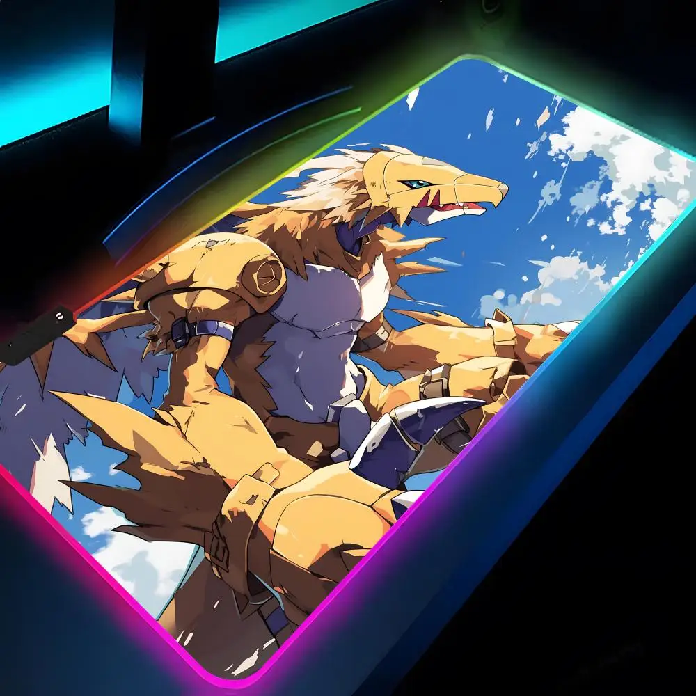 D-Digimon Adventure Mouse Pad Rgb Xxl Laptop Mat Gaming Mousepad Backlit Keyboard Gamer Girl Table Pads Desk