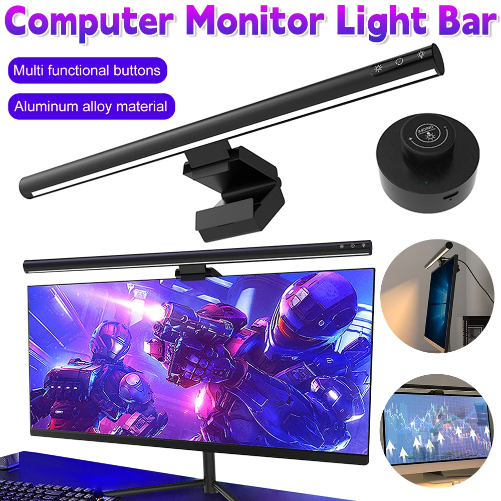 LED E-Reading Hanging Light Wireless Remote Control Screen Light Bar USB Powered Eye-Care Monitor Light Bar for Desk/Home/Office