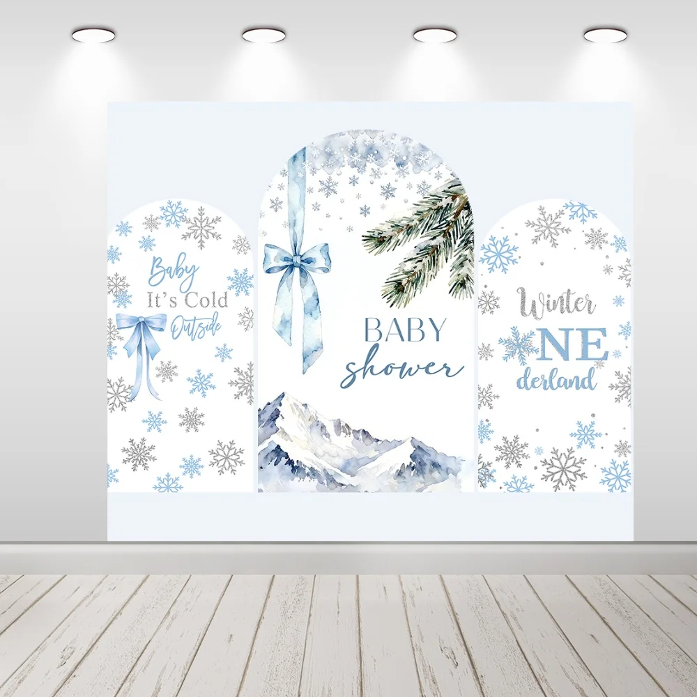 السماء الزرقاء التعادل الثلوج الشتاء حفلة عيد ميلاد استحمام الطفل قوس يغطي جدار خلفية ديكور خلفية مزدوجة الجانبين مع سحاب