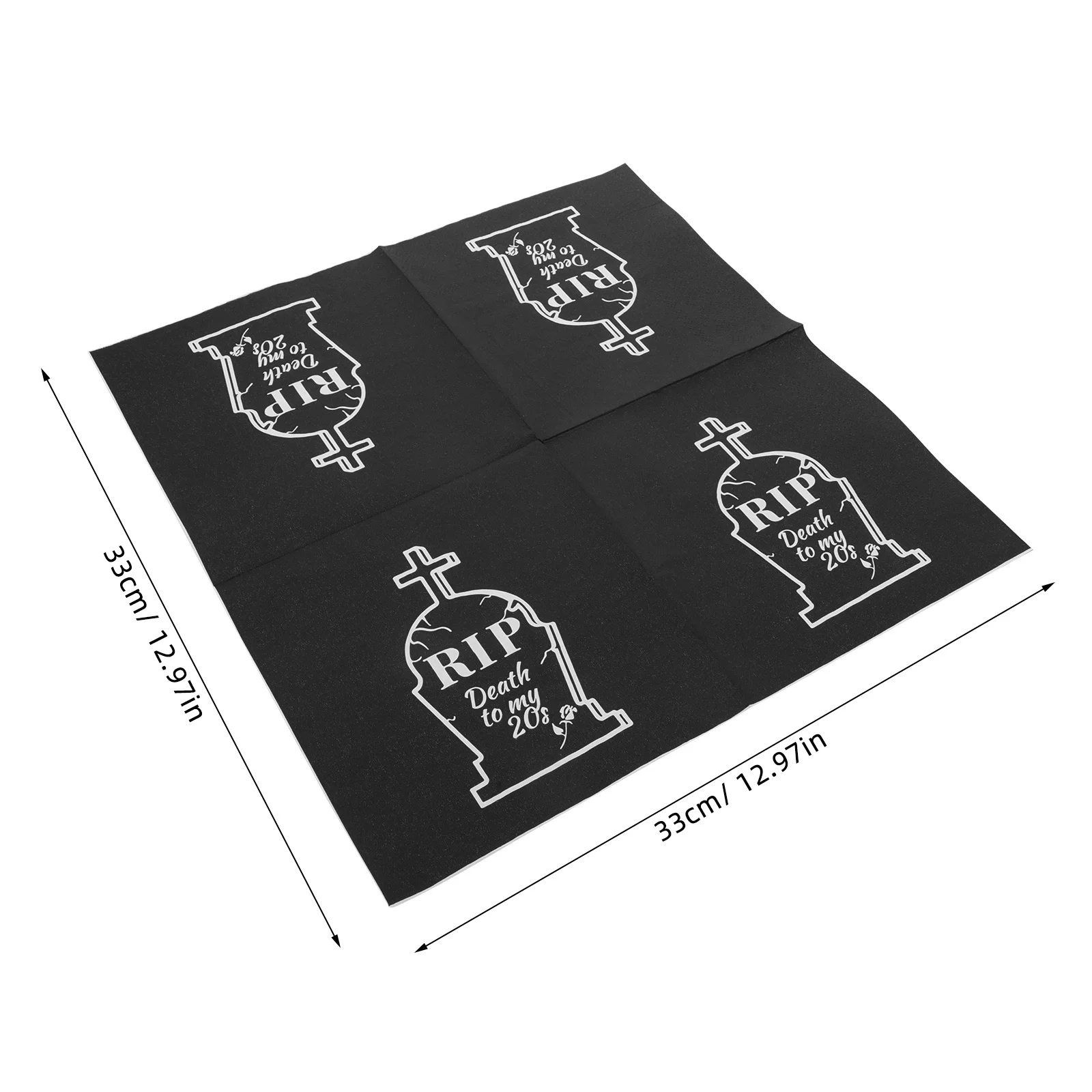 20 قطعة مناديل ورقية لتزيين الحفلات، مناديل طاولة لأعياد الميلاد من حجر القبور الأسود للاستعمال مرة واحدة