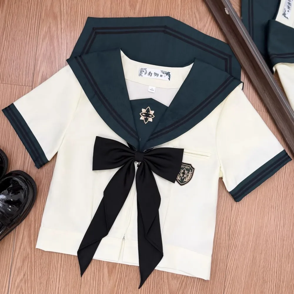 Uniformi Seifuku giapponesi verde scuro per ragazze della scuola Abito da marinaio universitario coreano Sailor Fuku Studenti a maniche corte Uniformi Jk