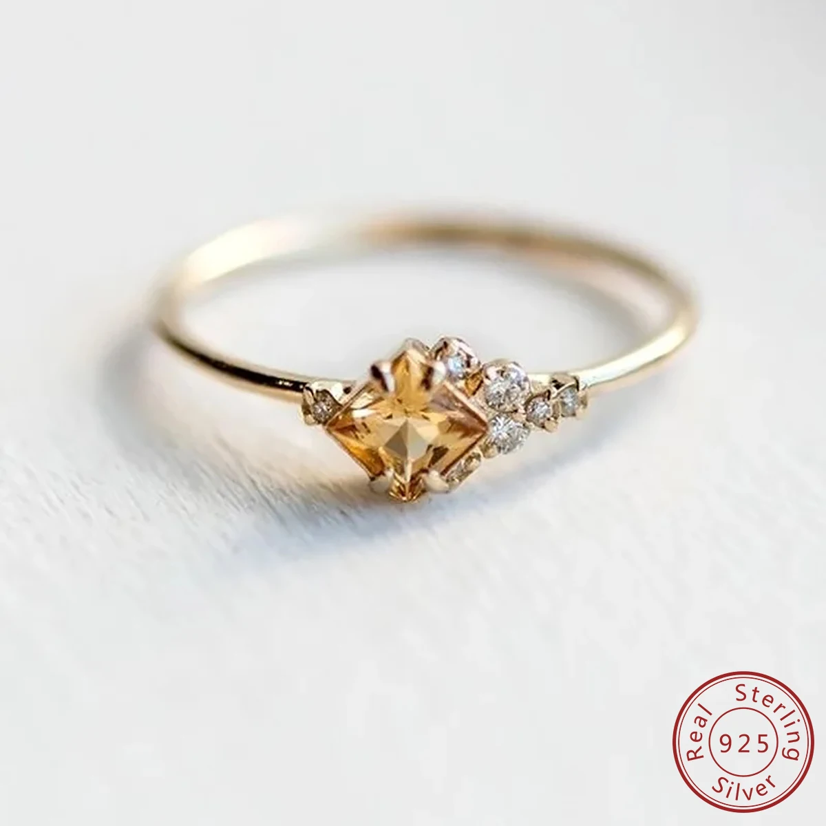 100% 925 Sterling Silver 3 color Champagne Gemstone With Zircon Shaped Fine Rhinestone Gem Ring gold color Jewelry Sapphire Ring
