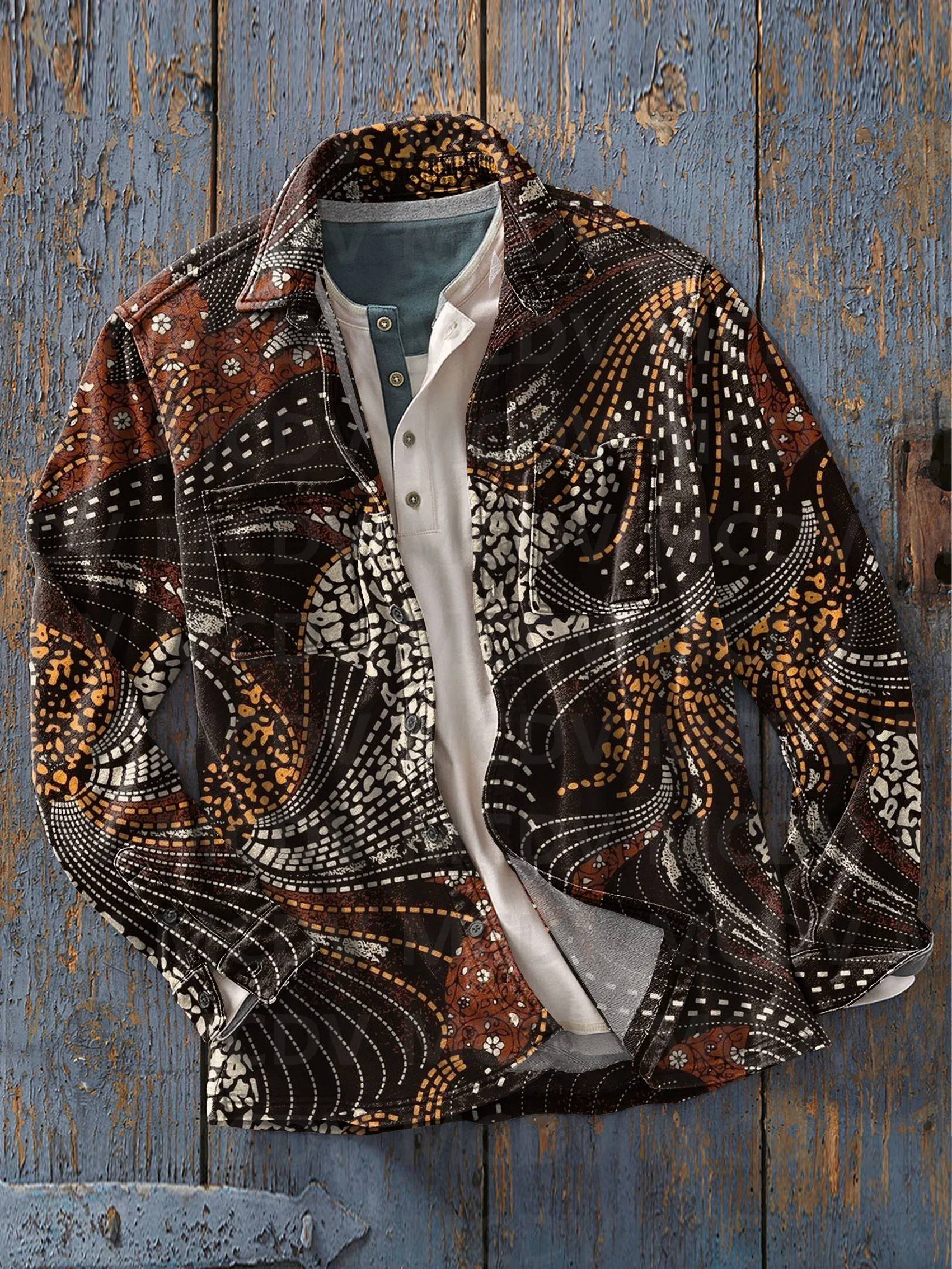 

Men's Retro Abstract 3D Printed Casual Long Sleeve Shirt Casual Button Shirt