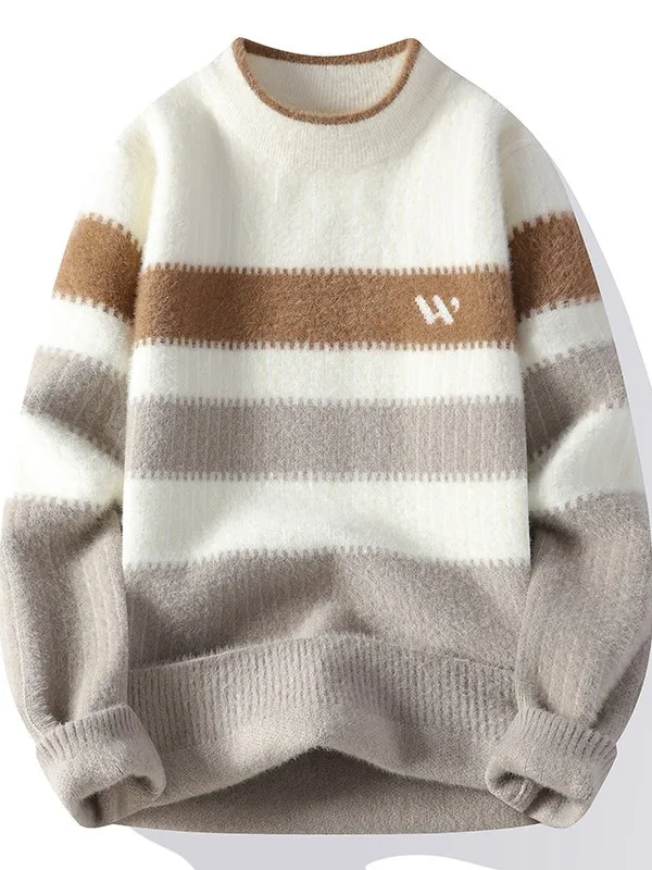 

Мужской утепленный вязаный свитер: теплый базовый слой для осени и зимы, новый стиль, молодежный, повседневный, из полиэфирного волокна