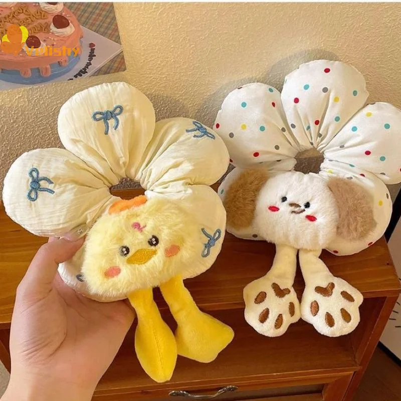 Cartoon Corpo inferiore di animali Fiore grande Scrunchie per donne Ragazze Fascia per capelli dolce Fascia per capelli Cravatta per capelli Accessori per capelli carini