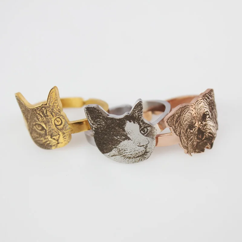 Custom Picture Ring Cute Family Pet Dog Finger Personalized Pet Cat Rabbit Name Photo Ring Women Children Jewelry Birthday Gifts
