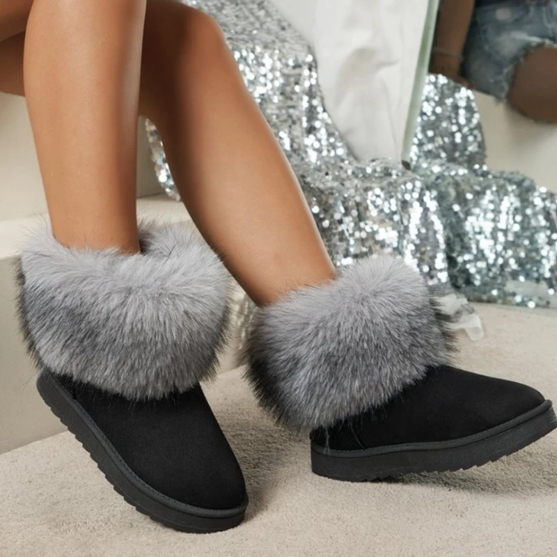 

Новинка 2025, женские ботинки в стиле ретро с круглым носком, зимние плюшевые теплые короткие легкие нескользящие женские плюшевые зимние ботинки, большие размеры 36-43