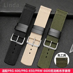 Nylon Canvas Watch Strap for Casio PRG-600YB-3/PRG-650/PRW-6600 Series Waterproof Sweatproof Watch Strap Accessories 24mm