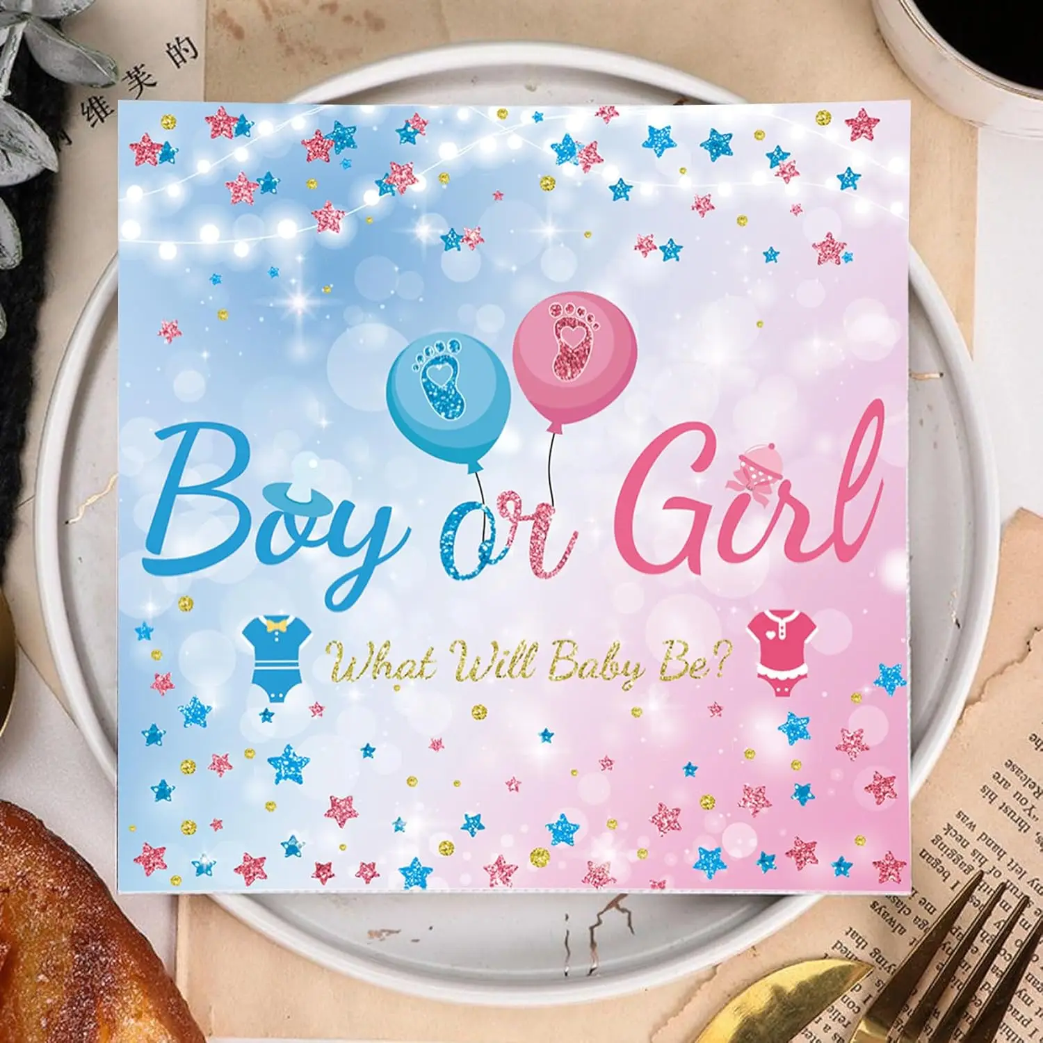 24 Stück Gender-Reveal-Servietten, Einweg-Papierservietten für Jungen oder Mädchen, für Babyparty-Gender-Reveal-Party-Zubehör – Detail 3