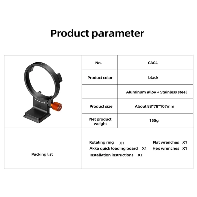 J6PA Tripod Mount Lens Collar for DSLR Mount Lens Rotatable Horizontal-To-Vertical Quick Release Plate Adjustable Rotation