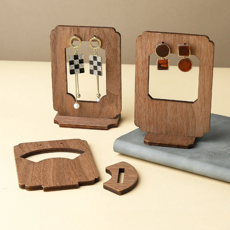 Vintage Wooden Earring Display Stand Chinese Style Jewelry Holder Detachable Earrings Hairpins Storage Rack Photography Prop