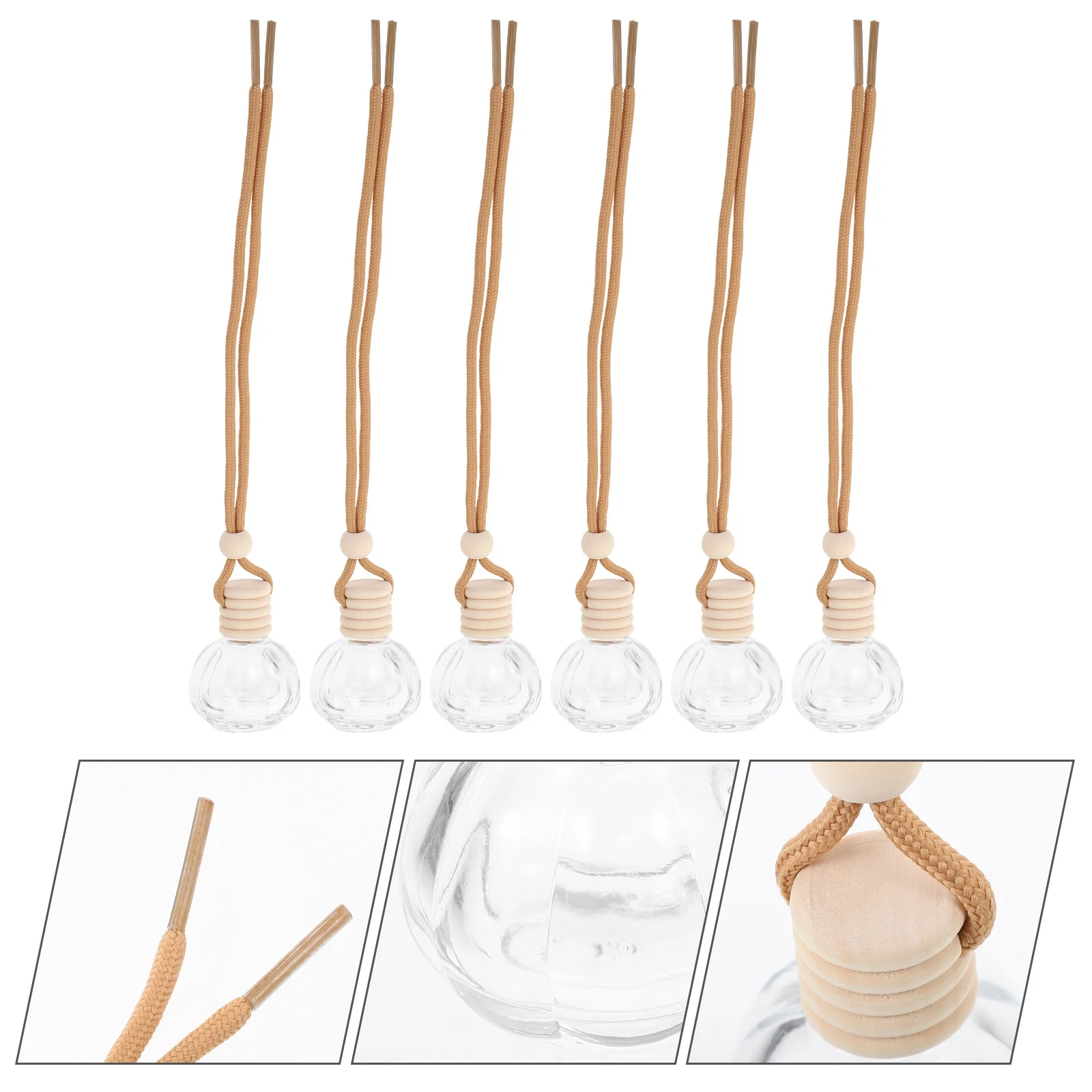 

6Pcs Car Perfume Air Freshener Bottle Mini Aromatherapy Refillable Glass Wood Diffuser for Car Travel Relaxation