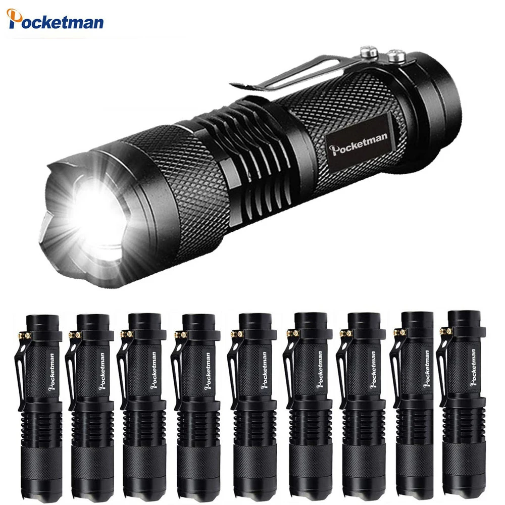 10Packs Portable Mini Q5 LED Flashlight Tactical Lamp LED Torch Adjustable Focus Zoomable Flashlight for Gift, Hiking, Camping