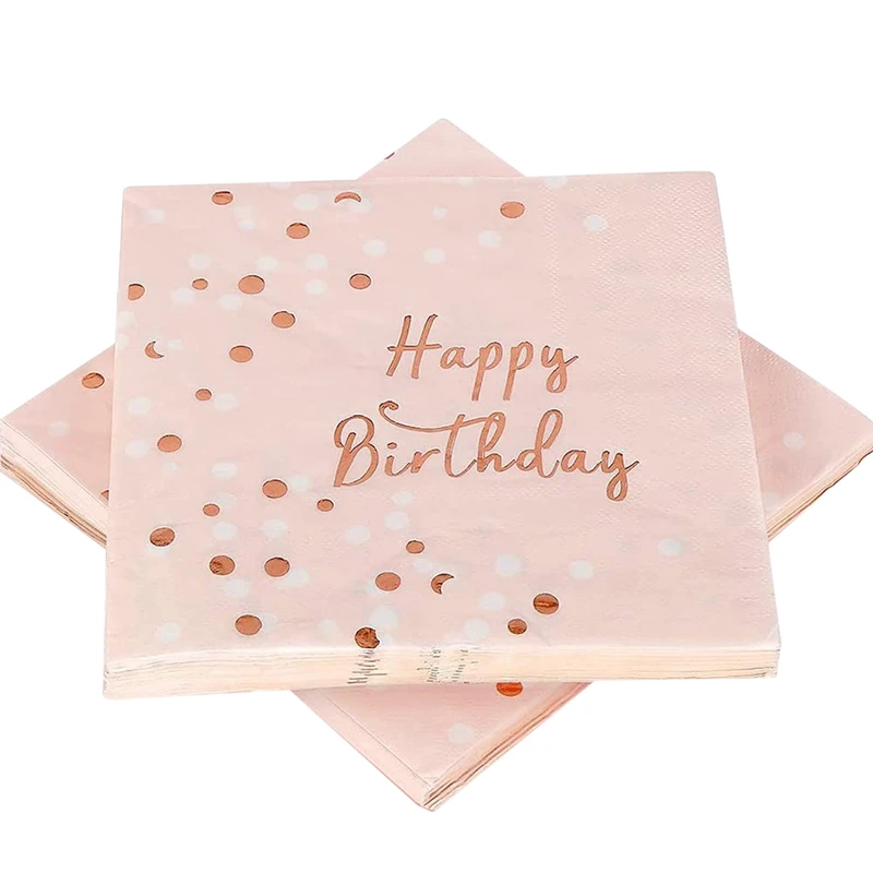 Happy Birthday Napkins 3-Ply Paper Napkins Pink Gold Table Decoration Children's Birthday Decoration