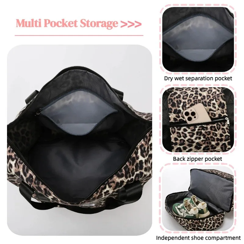 Modische Leopardenmuster-Reisetasche Sport- und Fitnesstasche Yoga-Handtasche Geeignet für Reisen, Fitness, Tourismus, Yoga und Andere Aktivitäten – Detail 13