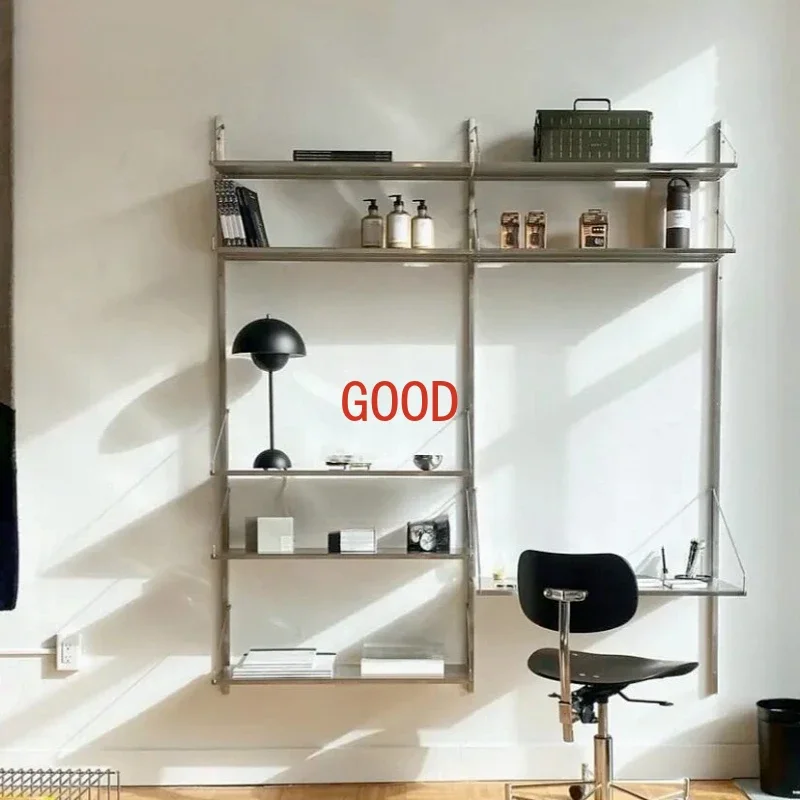 

Minimalist wall hanging stainless steel system shelf bookshelf background wall multi-layer display shelf design display shelf