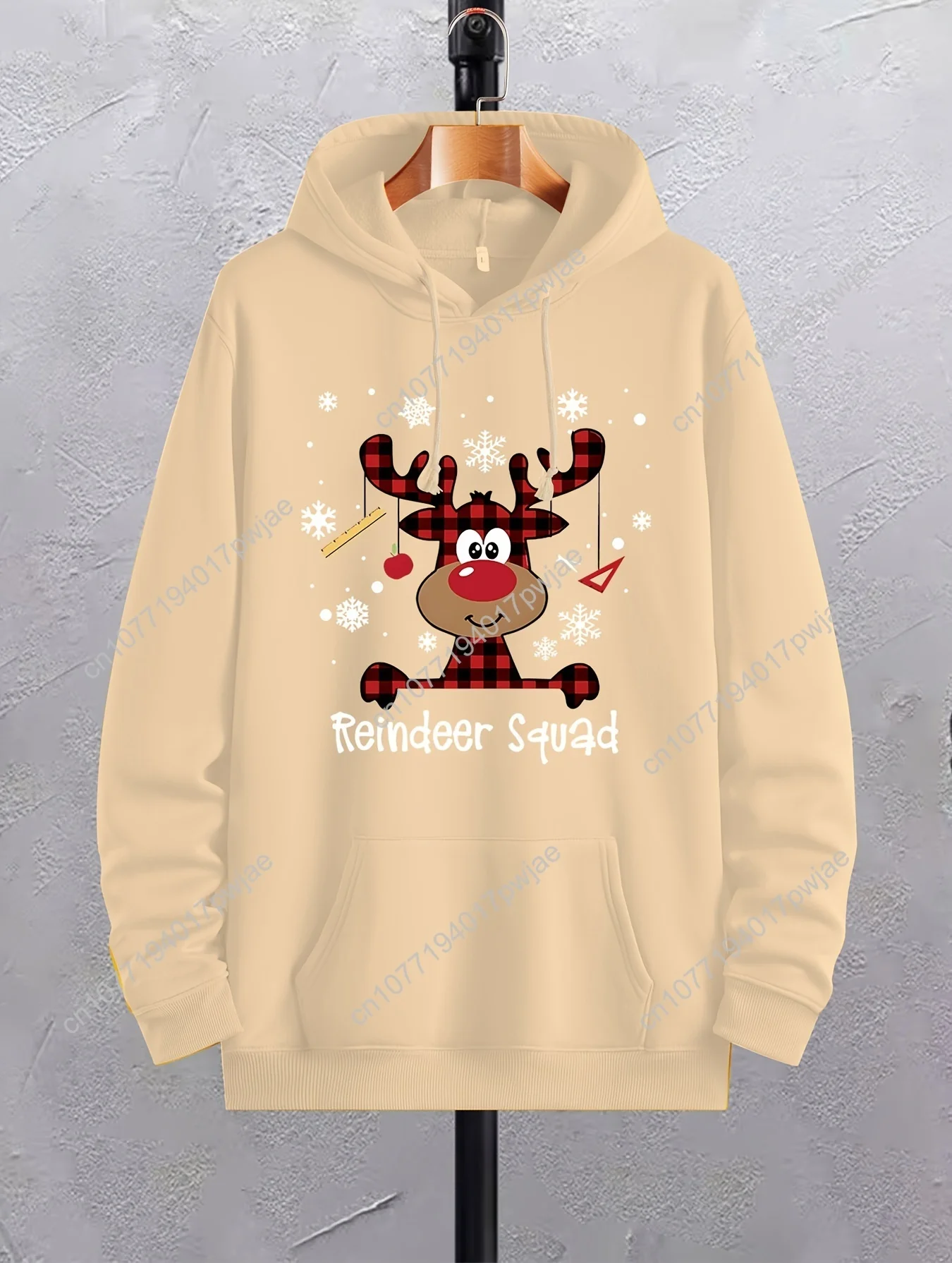Christmas Reindeer Print Men's Long Sleeve Hoodies Street Casual Sports And Fashionable With Kangaroo Pocket Sweatshirt, For Out