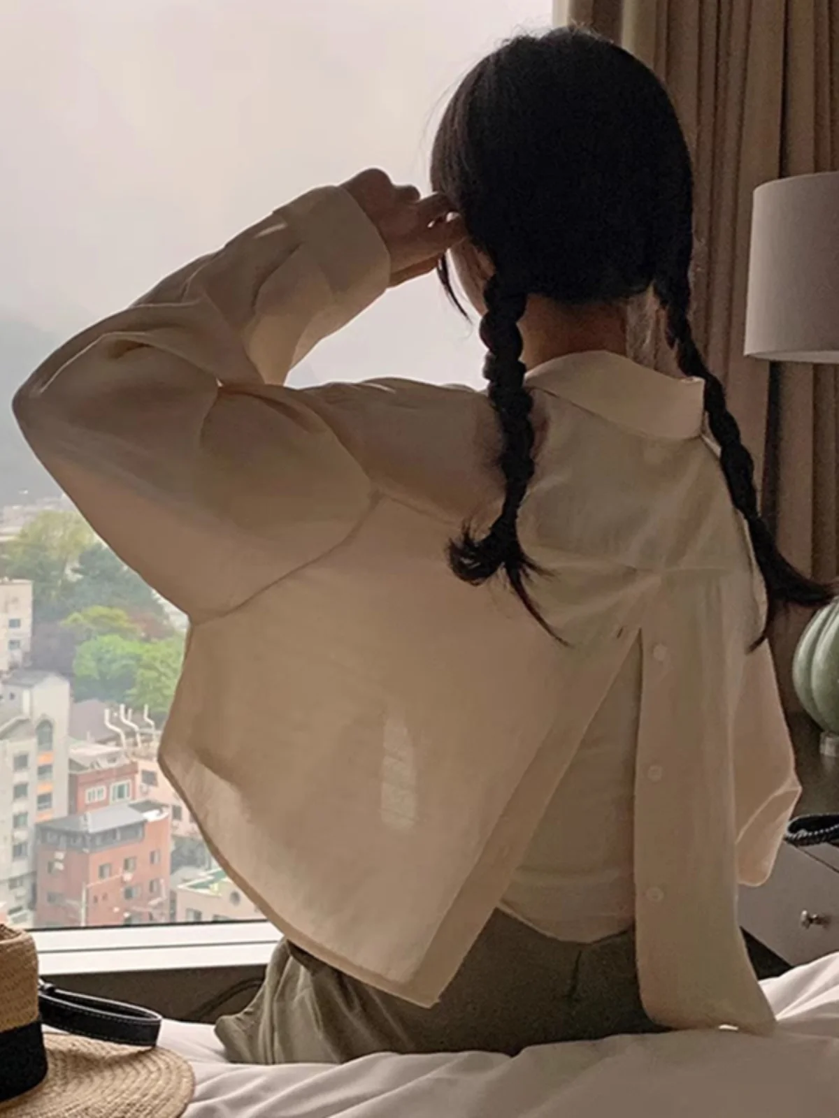 Chic ort Loose Long Sve Женская irt Осенняя новинка Sle Simple Ba Сплит Дизайн Хлопковая повседневная женская блузка Faion