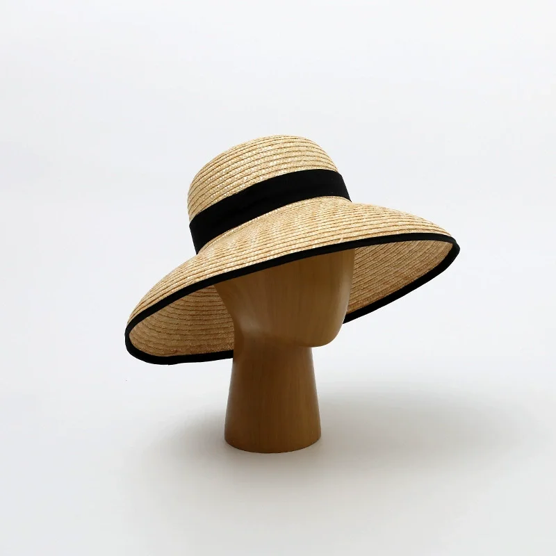 Black-edged straw grass dome Straw summer hat  ladies seaside travel sun hat Hepburn style wide brim hat   chapeu