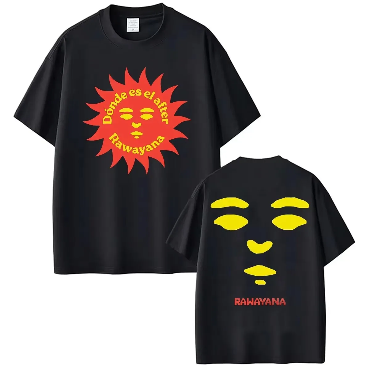 Rawayana ¿Dónde Es El After? Psychedelic Sun Mask Graphic T-Shirt Cotton Men Women Streetwear Tee