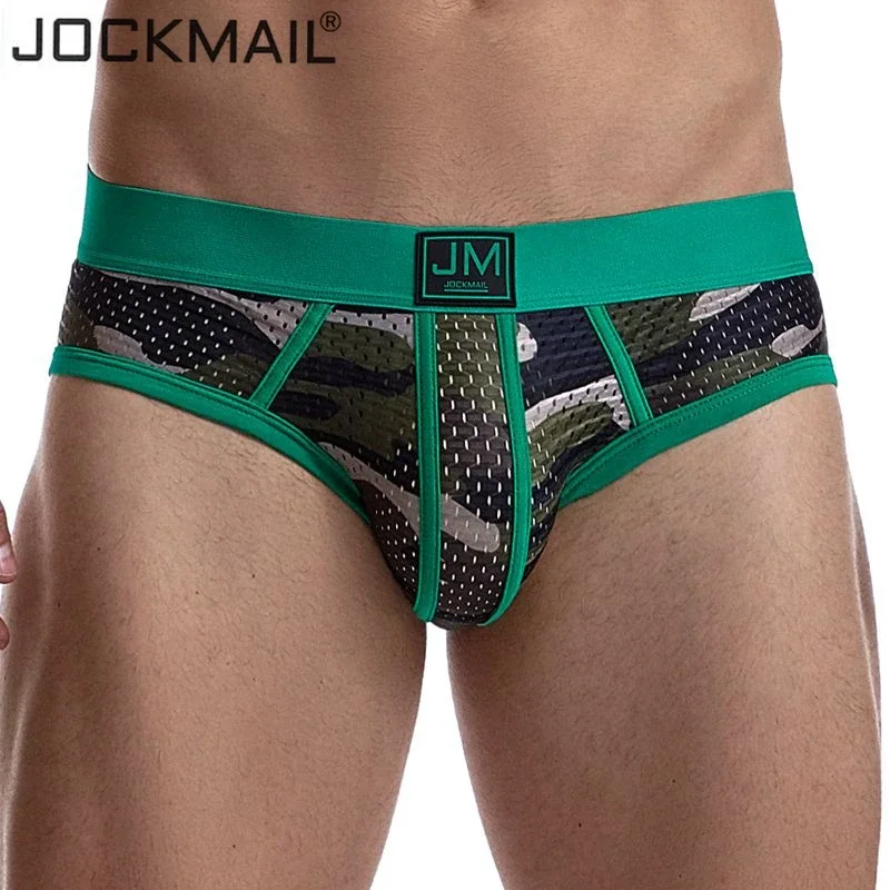 JOCKMAIL-ropa interior sexy gay para hombre, calzoncillos de malla de camuflaje, suspensorio de cintura baja transpirable, antideslizante