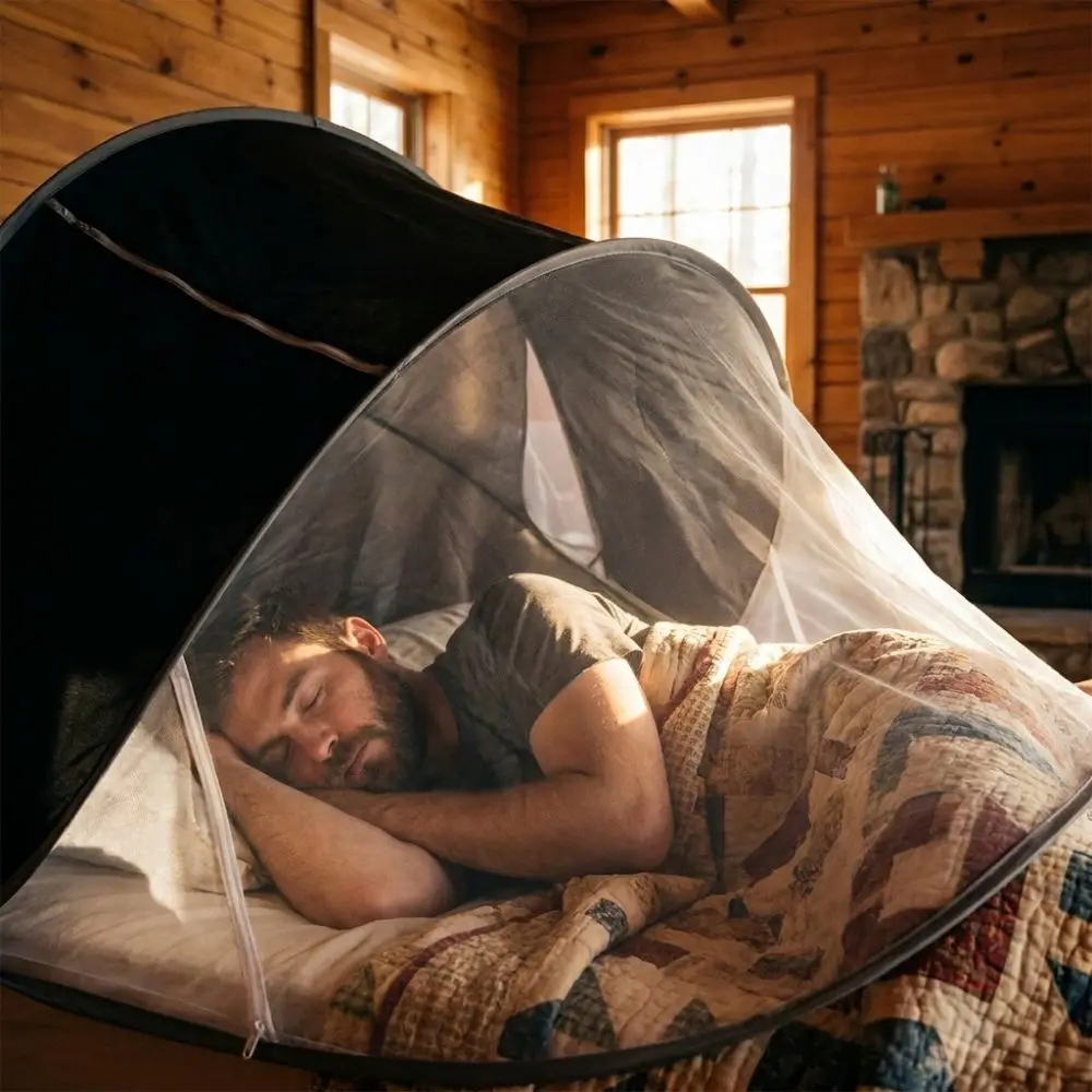 Folding Face Head Mosquito Net Breathable High-Density Mesh Blackout Sleep Mask Tent Insect Screen Light Blocking