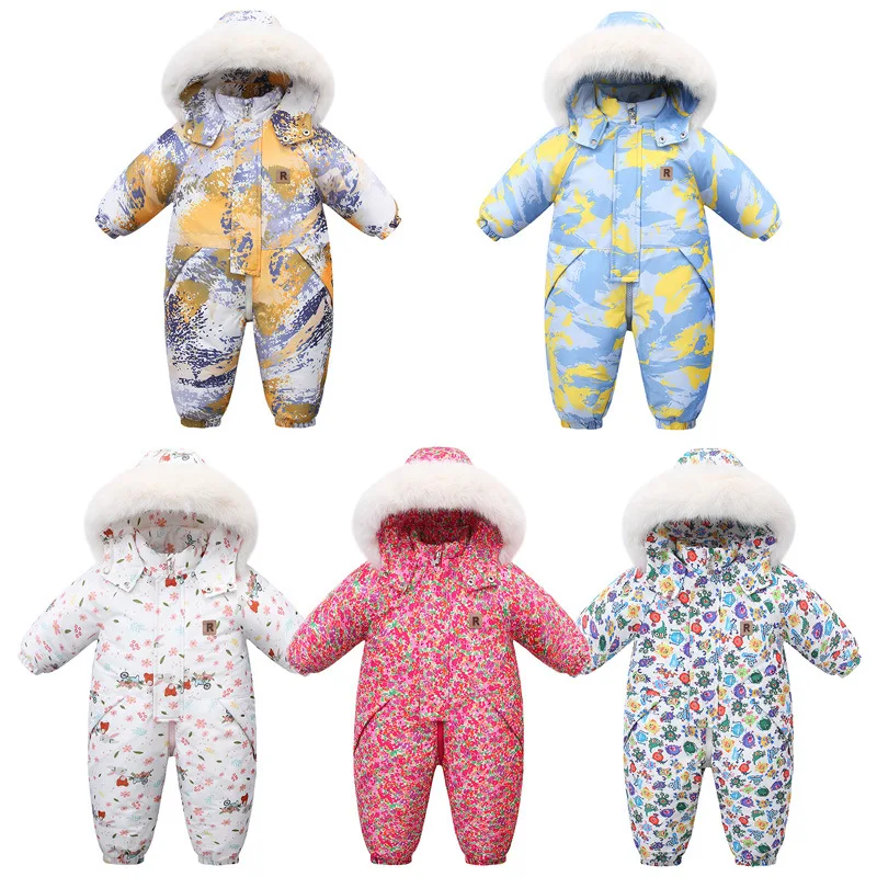 -30 Degree Winter Children Boy Ski Suit Waterproof Plus Velvet Camouflage Kid Winter Overalls 1-5 Years Baby Boy Jumpsuit Romper