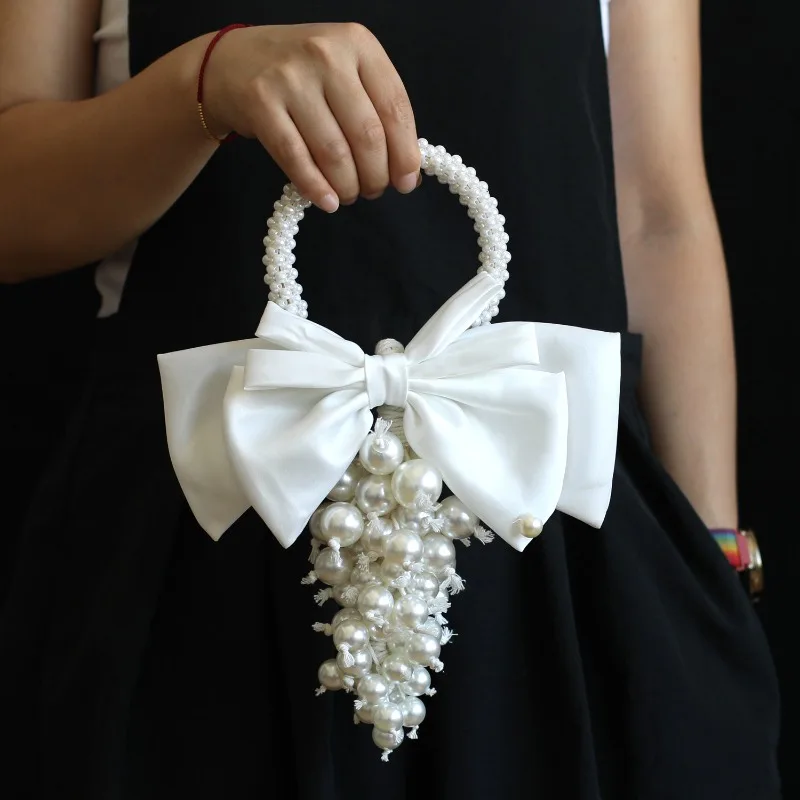 

Phalaenopsis Hand Bouquet with Grape Pearl String High Sense Wedding Photography Props Photo Hanging Jewelry