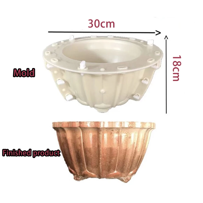 Cement Flowerpot Mold Thickened Rectangular Circular Bonsai Soil Plastic Model Circular Mold Size 30x18cm