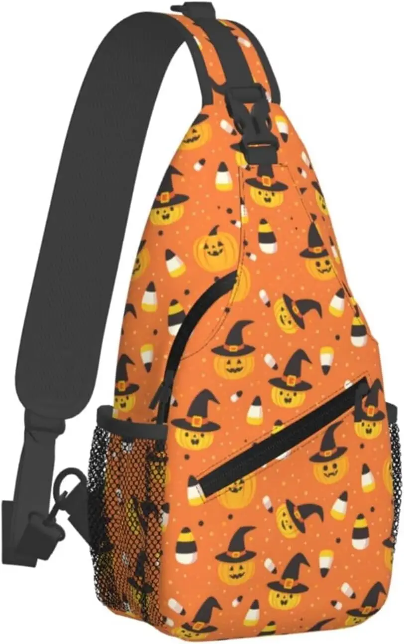 Halloween Sling Bag Fashion Backpack Crossbody Gothic Shoulder Bag Witch Hat Pumpkin Candy Travel Hiking Daypack