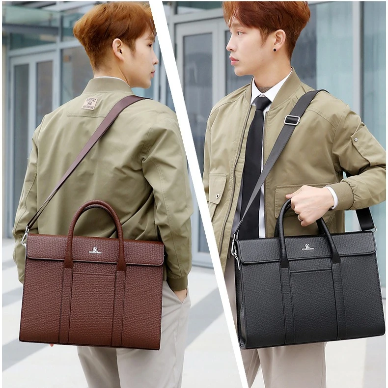 

Мужская деловая сумка-портфель из искусственной кожи, 14-дюймовая сумка для ноутбука, портативная, водонепроницаемая, на одно плечо, с возможностью ношения через плечо.