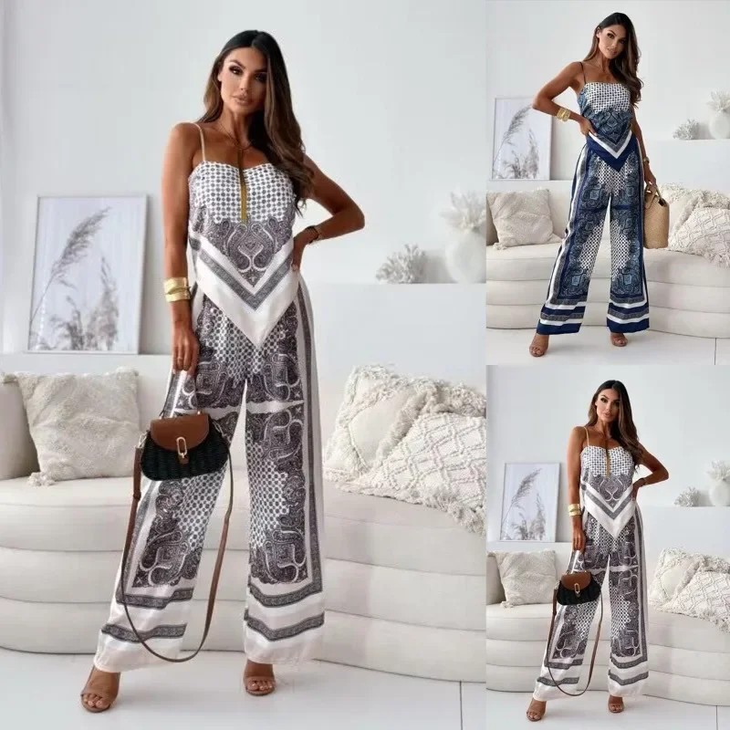 

Summer Fashion Printed Suspenders Chest Wrap 2 Piece Sets Women Outfit Women's Suit Ensemble 2piece Femme New Two Piece Set