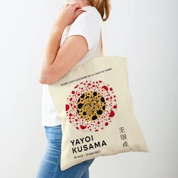 Yayoi Kusama Print Shopper Bag Japanese Pumpkin Polka Dot Stripe Abstract Painting Casual Handbag Fashion Women Shopping Bags