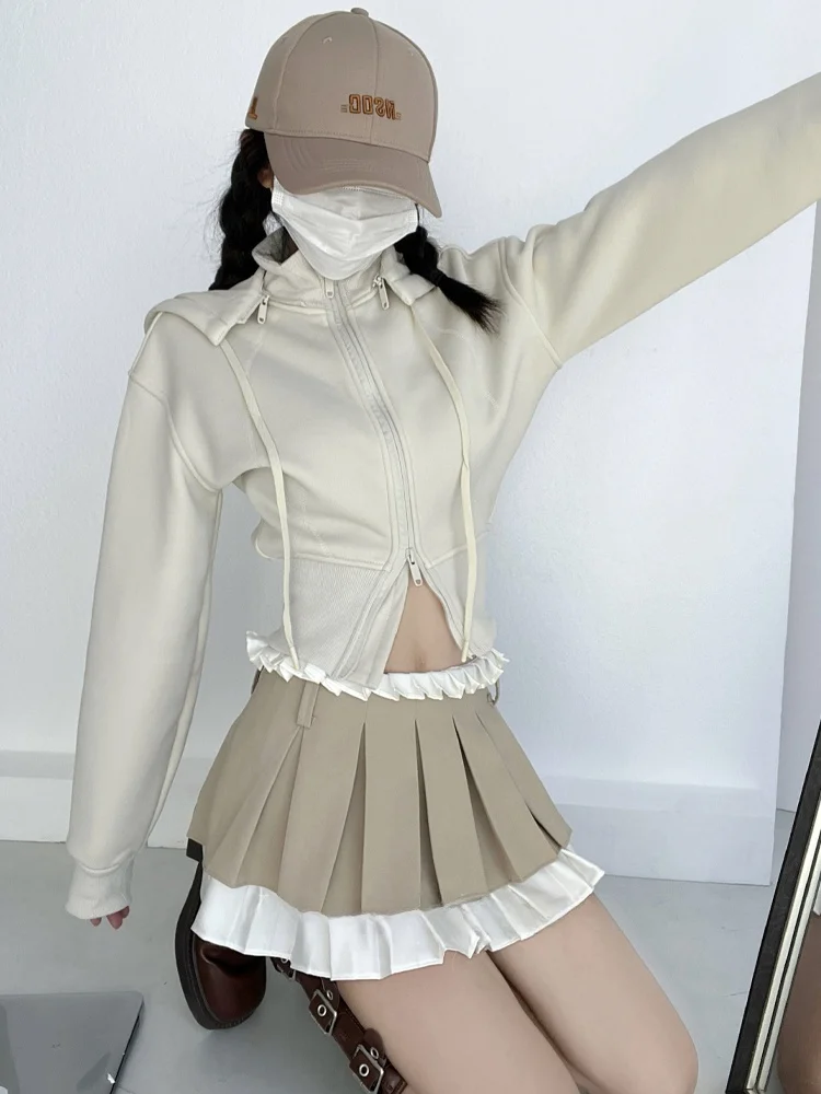 Ay Hoodie Cardigan Feminino Faionable Spicy Girl Cintura-Aconchamento Primavera Versátil Longo Sve ort Casacos Jaet