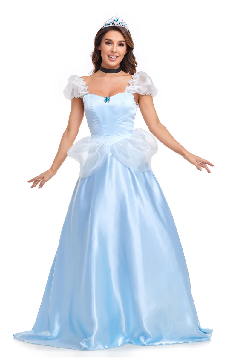 Adult Cosplay Dress Cinderella Costume Snow White Bella Princess Dress Long Ball Gown Stage Clothes Halloween Party Fancy Dress