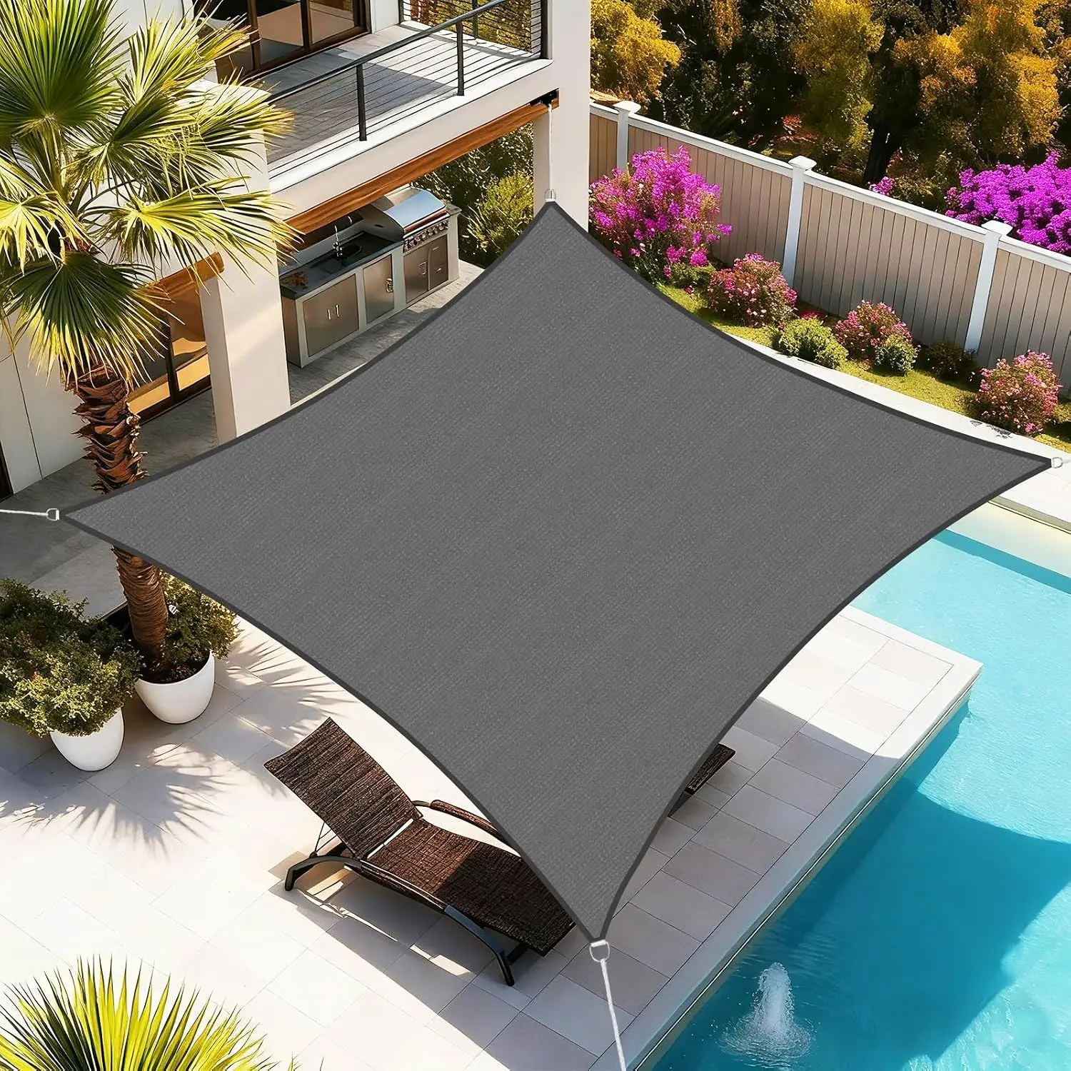 Sun Shade Sail, 16'X20' Dark Grey Rectangular, Curved Edged Commercial Grade 185GSM Permeable Outdoor Shade Cloth for Deck, Backyard, Patio (Custom Sizes Made)