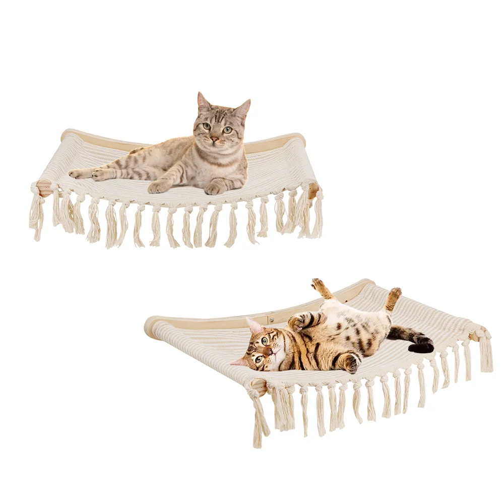 Hamaca para gatos, estante montado en la pared, hamaca para gatos con borlas de Qiang, muebles para gatos para dormir, jugar, escalar y descansar