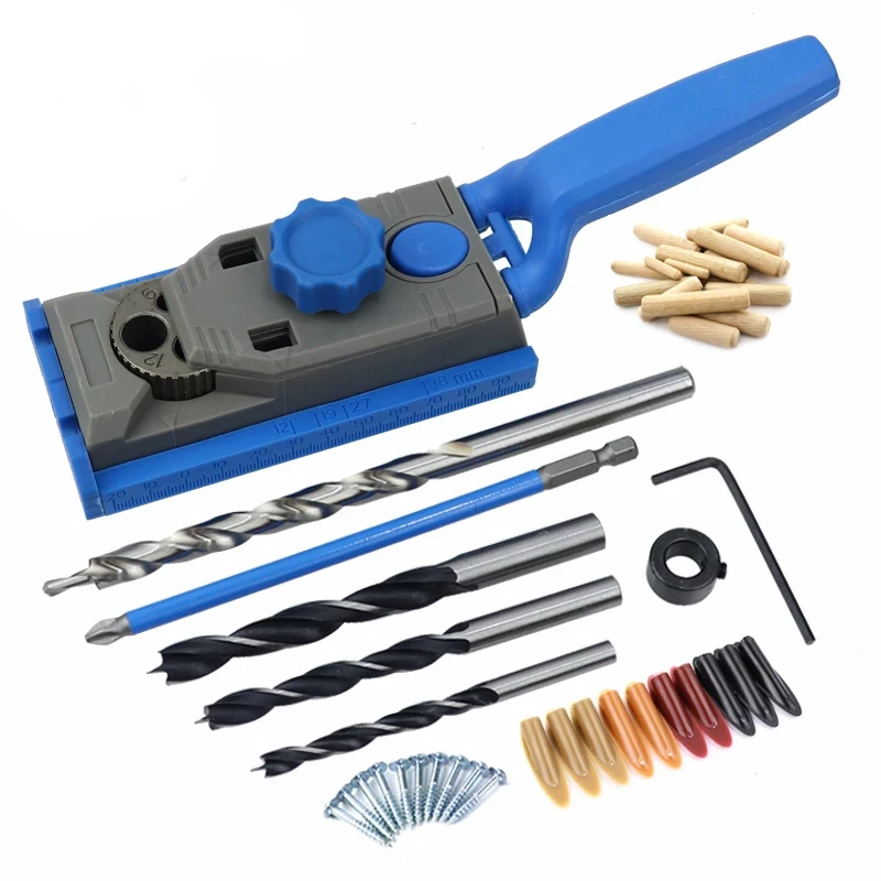 

6/8/10/12mm Pocket Hole Doweling Jig Kit Drill Guide Making Straight Inclined Hole Puncher DIY Carpentry Woodworking Tools