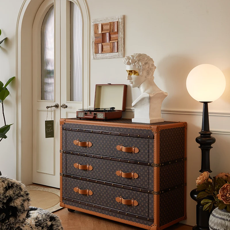 

Three-bucket cabinet, dining side cabinet, designer leather case, coffee locker, premium side cabinet.