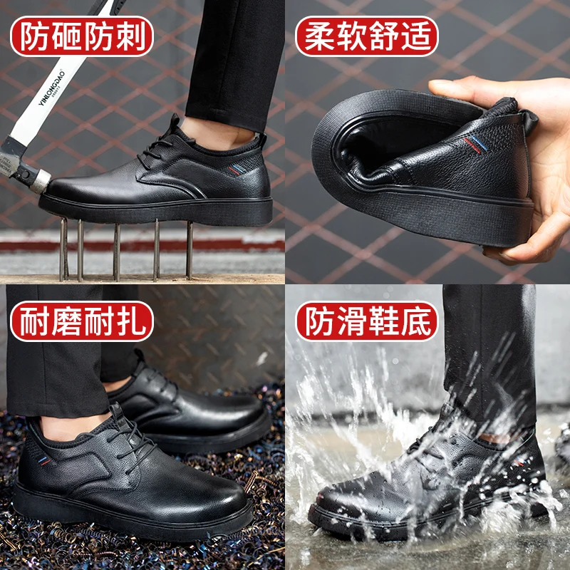 Men Genuine Leather Formal Shoes Waterproof Non Slip Kitchen Shoes Indestructible Steel Toe Cap Boots For Men Male Footwear