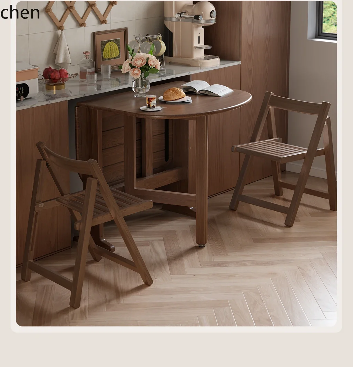 

i5.15 Solid Wood Foldable Round Table for Home Use in Small Apartments Dining Table