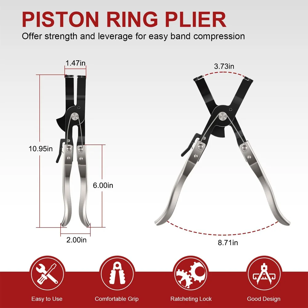 Piston Ring Compressor940387Used for Car Engine Vehicle Maintenance Clamps Ratchet Pliers Storage Case Size Coverage from2-7/8