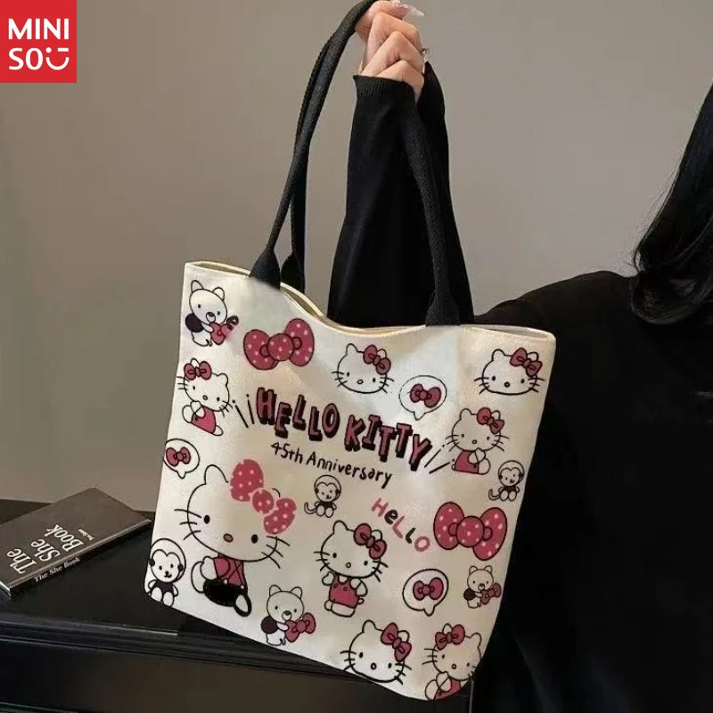 حقيبة قماشية يابانية من Miniso 2025، حقيبة كتف كبيرة سميكة للطلاب #4