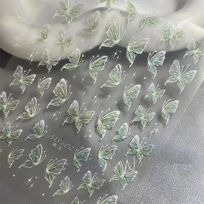 Flash Fragment Shell Light Butterfly High Quality Nail Stickers Spring Nail Art Decal Design Manicure Tool