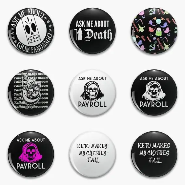 Ask Me About Grim Fandango Death Ghost Pack Soft Button Pin Customizable Cute Gift Funny Clothes Lapel Pin Decor Metal Badge