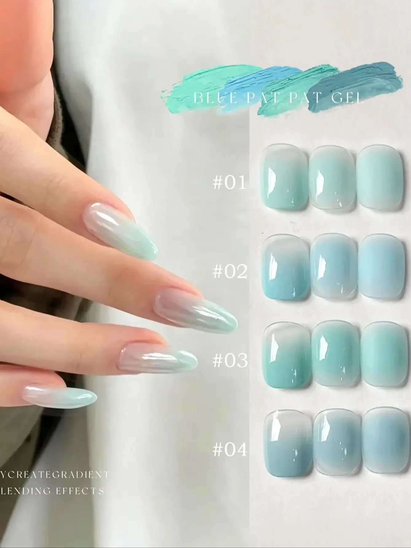 Sommer-Nägel 2026 Neue Gletscher-Blasen Eis-Klar Mint Blau Grün Nagelkunst Langanhaltender Hochglanz Mehrfarbiger Fester Gel-Nagellack – Detail 2